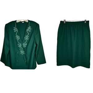 Vintage Reina Green Polyester Skirt‎ Set